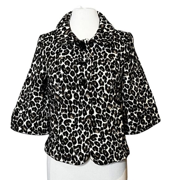 FOREVER 21 3/4 Sleeve Swing Jacket Blazer Neutral Jacquard Spotted Animal Print - Picture 3 of 12